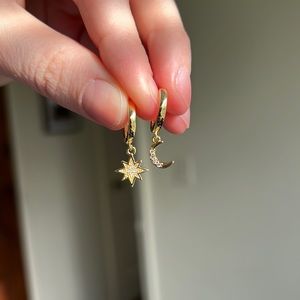Sun/star and moon gold huggie earrings
